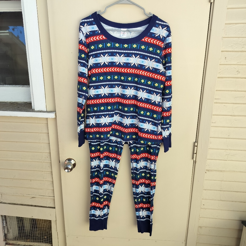 Hanna Andersson Scandi Snowflake Fairisle Christmas Pajama Set Women's Large - Picture 2 of 13